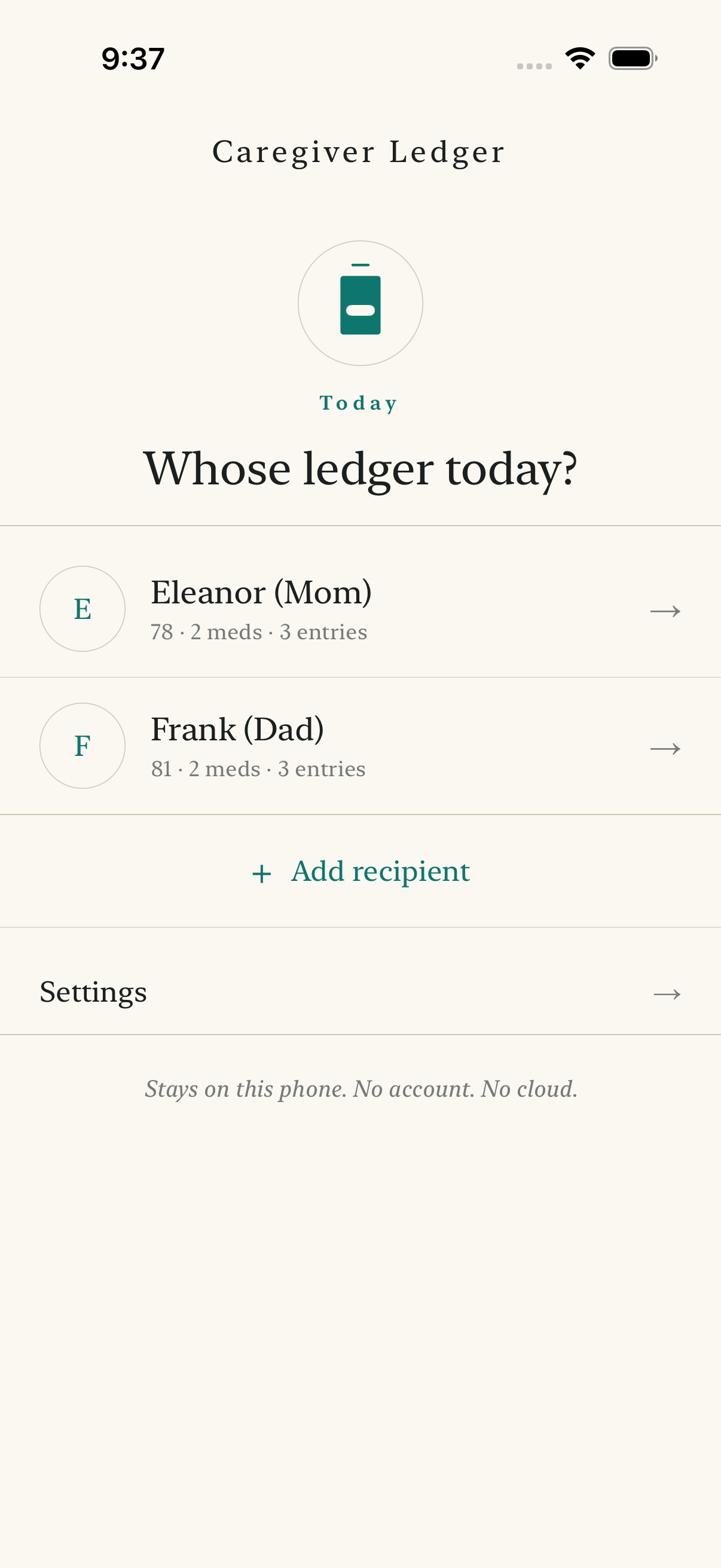 Caregiver Ledger screenshot 1 of 6