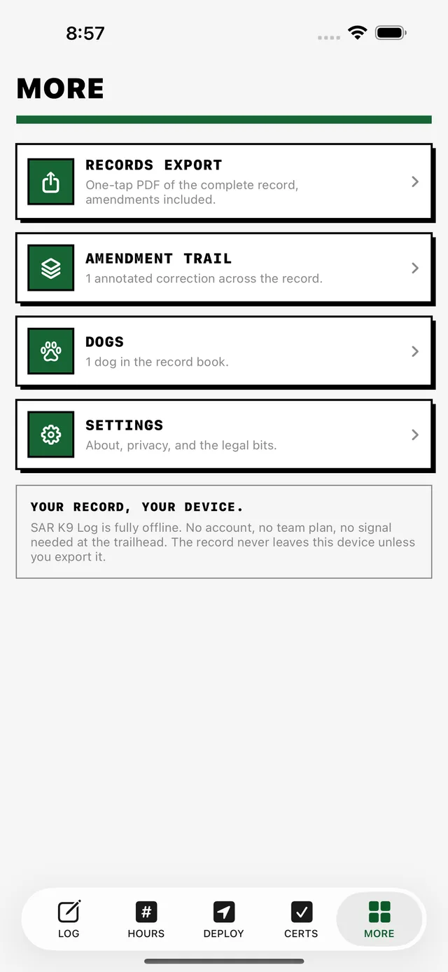 SAR K9 Log screenshot 6
