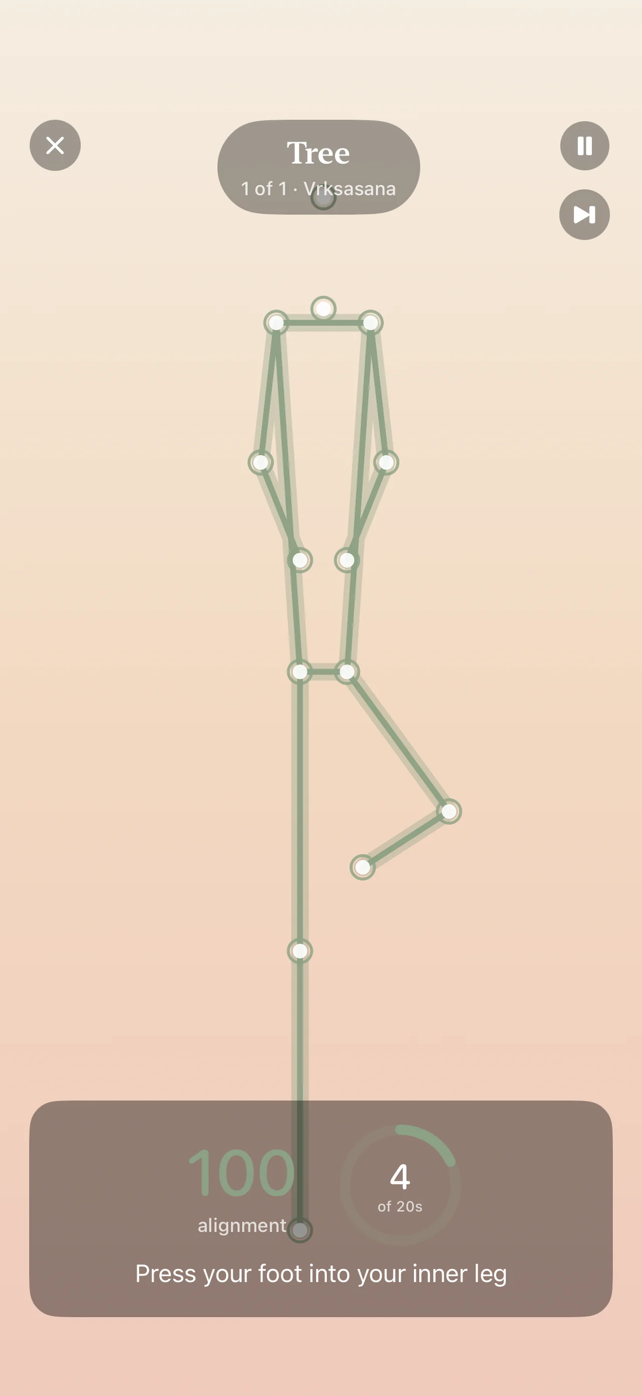 Yoga Coach live pose feedback with skeleton overlay