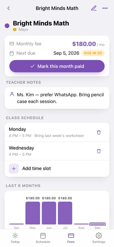Afterschool web app — screen 3