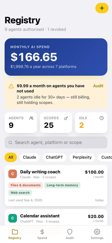 Agentfolio web app — screen 1