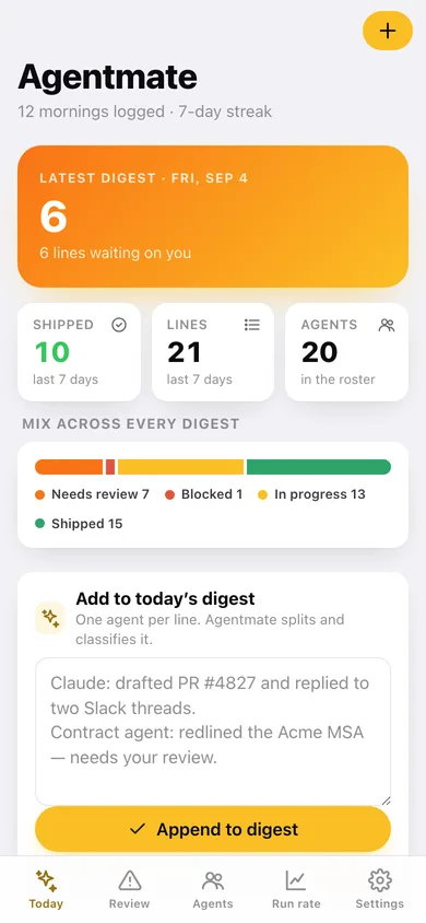 Agentmate web app — screen 1