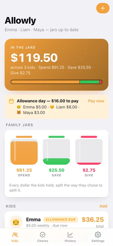 Allowly web app — screen 1