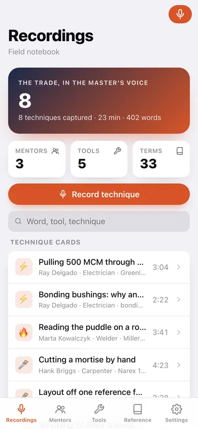 Apprent web app — screen 1
