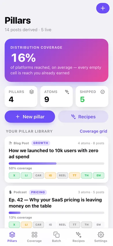 Atomizer web app — screen 1