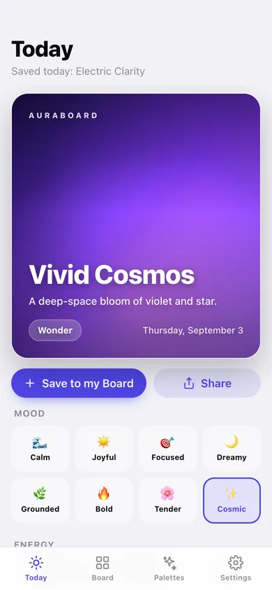 Auraboard web app — screen 1