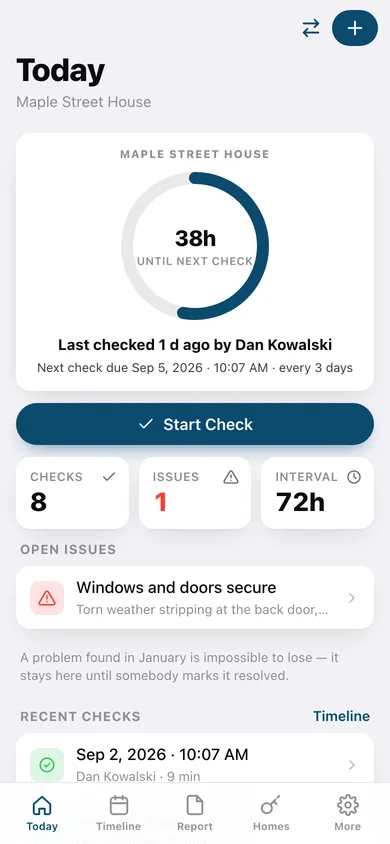 AwayCheck web app — screen 1