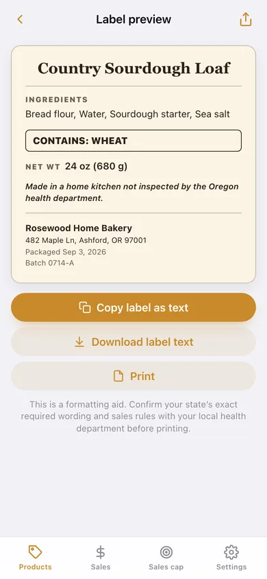 Cottage Label web app — screen 2