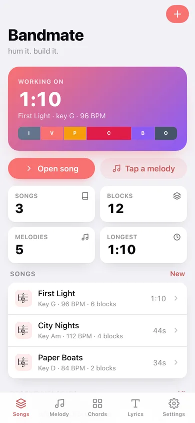 Bandmate web app — screen 1