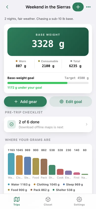 Baseweight web app — screen 2