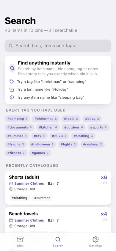 Binventory web app — screen 3