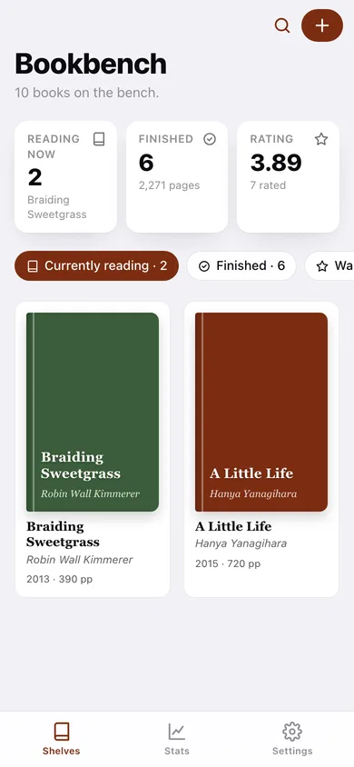 Bookbench web app — screen 1