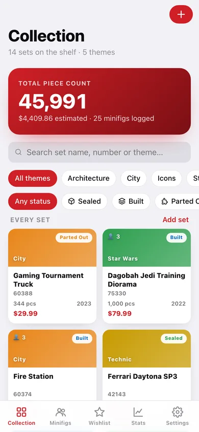 Bricklog web app — screen 1