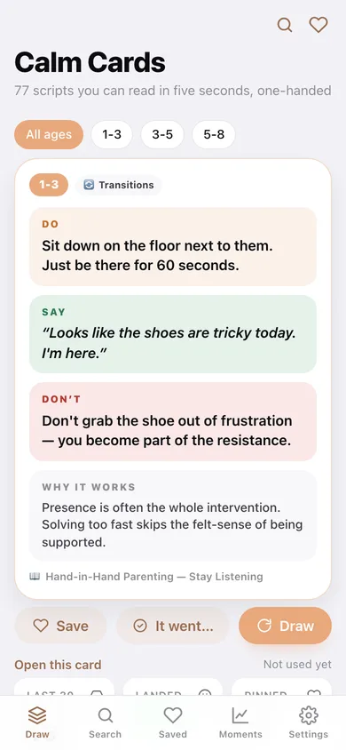 Calm Cards web app — screen 1