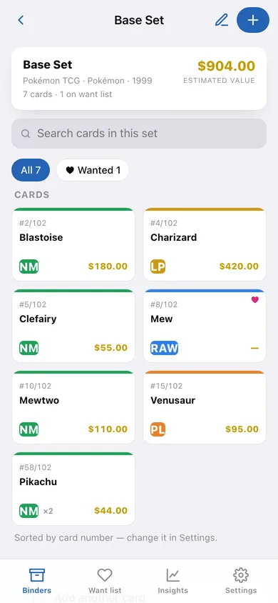 Cardbinder web app — screen 2
