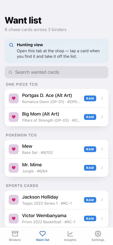 Cardbinder web app — screen 3