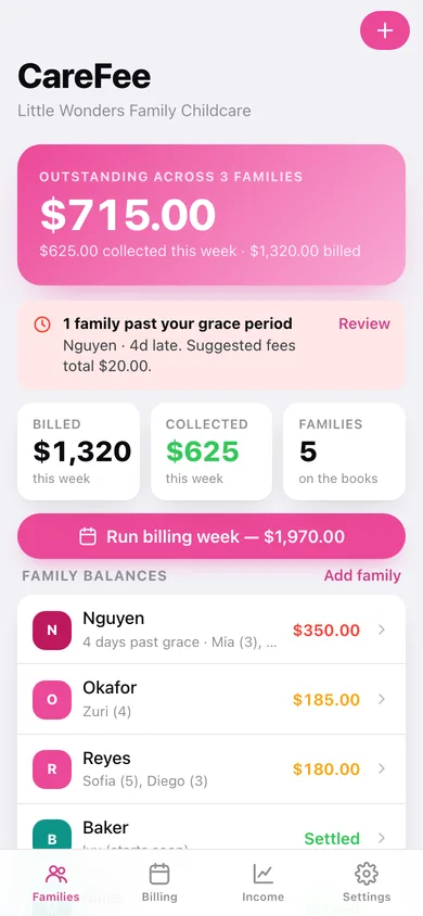 CareFee web app — screen 1