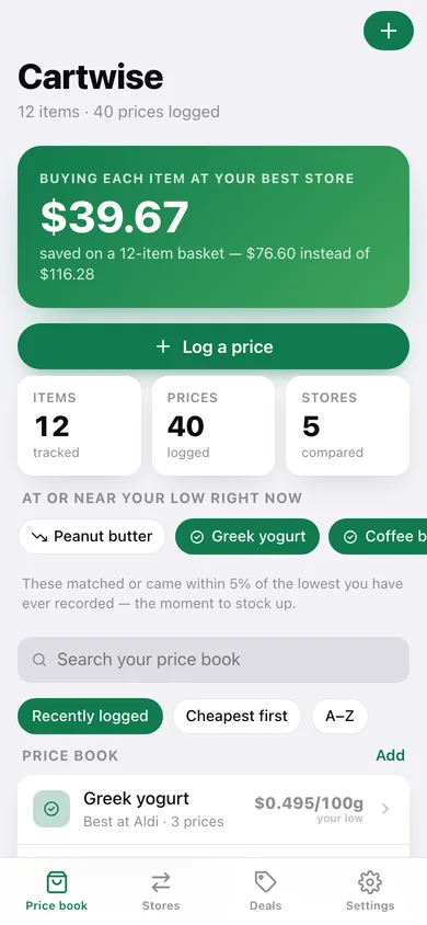 Cartwise web app — screen 1