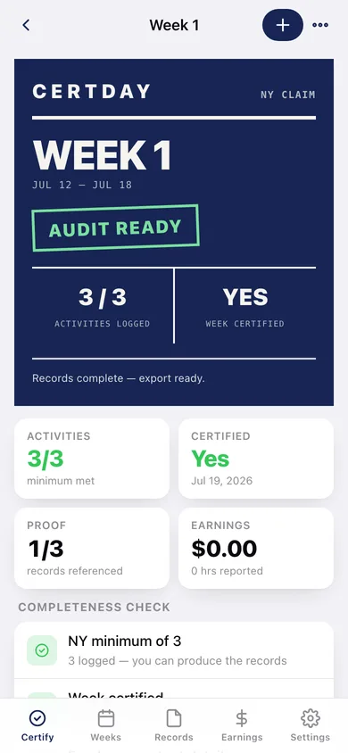 CertDay web app — screen 2