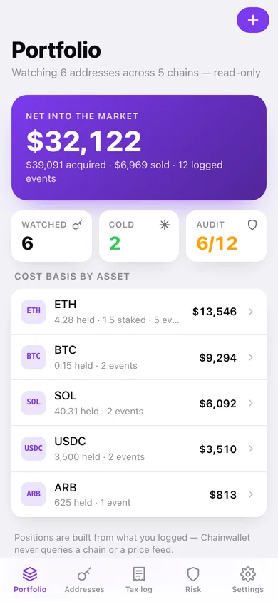Chainwallet web app — screen 1