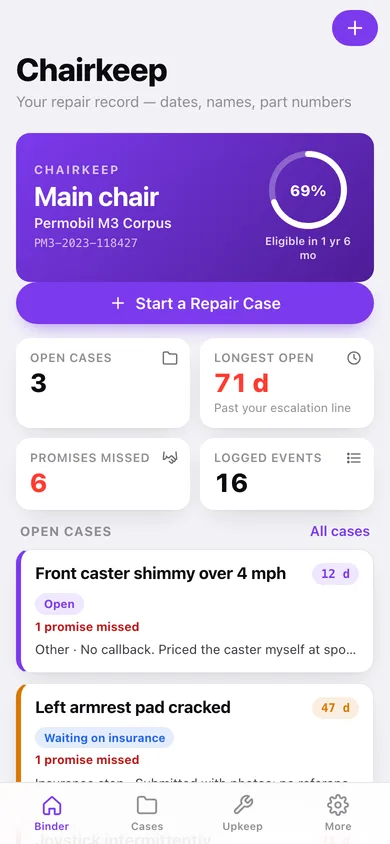 Chairkeep web app — screen 1