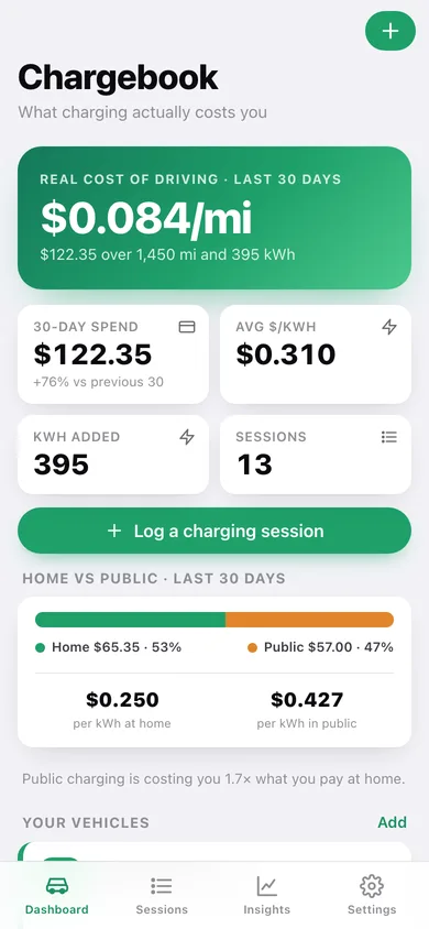 Chargebook web app — screen 1