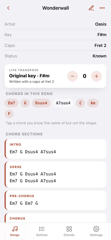 Chordbook web app — screen 2