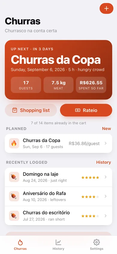 Churras web app — screen 1