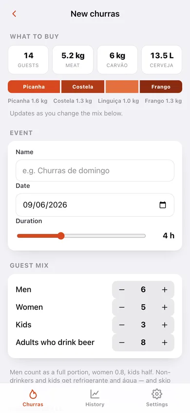 Churras web app — screen 2