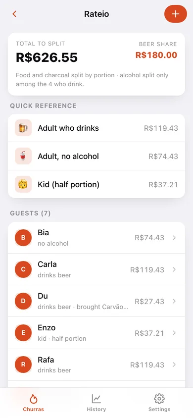Churras web app — screen 3