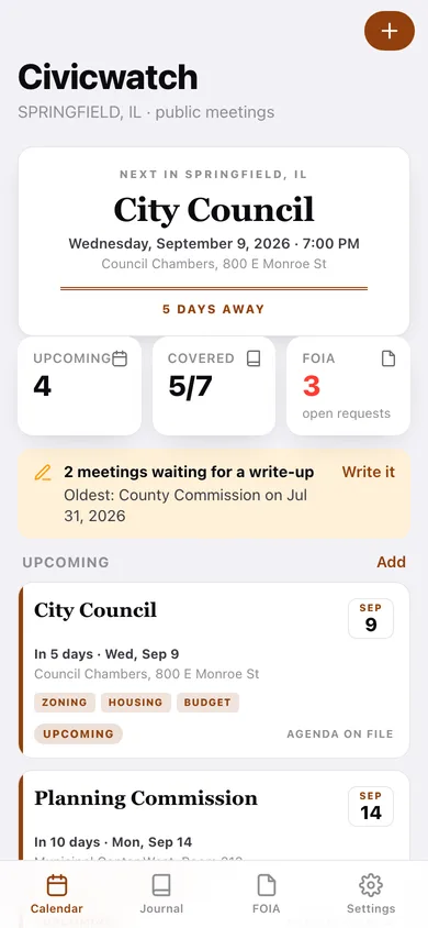 Civicwatch web app — screen 1