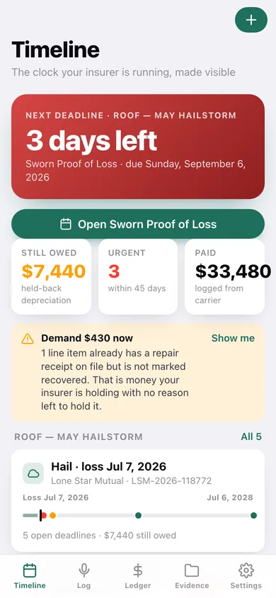 ClaimLedger web app — screen 1