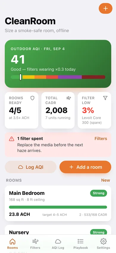 CleanRoom web app — screen 1