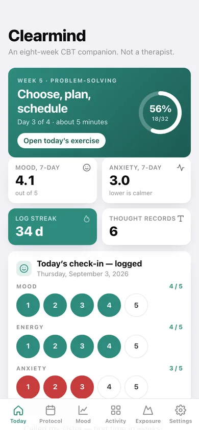 Clearmind web app — screen 1