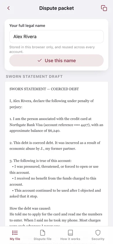 Coerced Ledger web app — screen 3