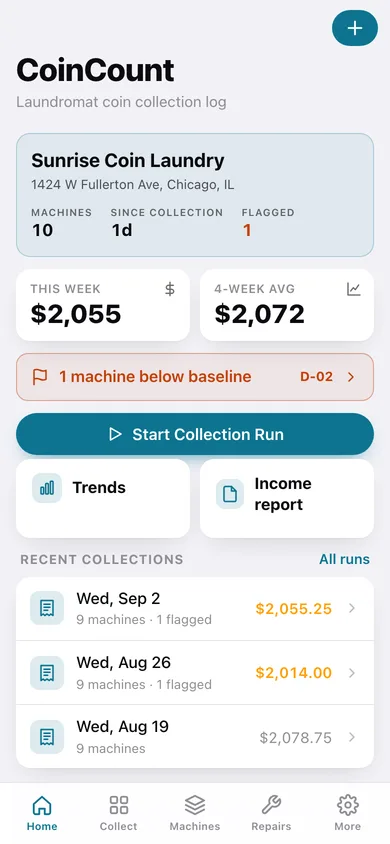 CoinCount web app — screen 1