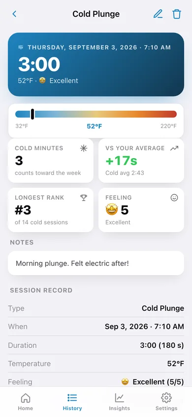 Coldplunge web app — screen 2