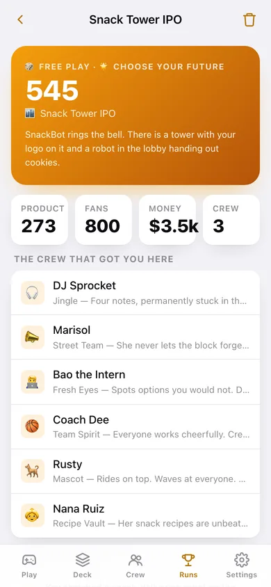 Startup City: SnackBot web app — screen 3