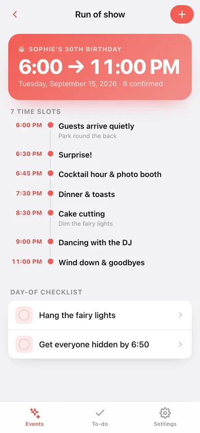 Confetti web app — screen 3
