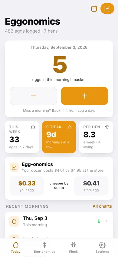 Eggonomics web app — screen 1