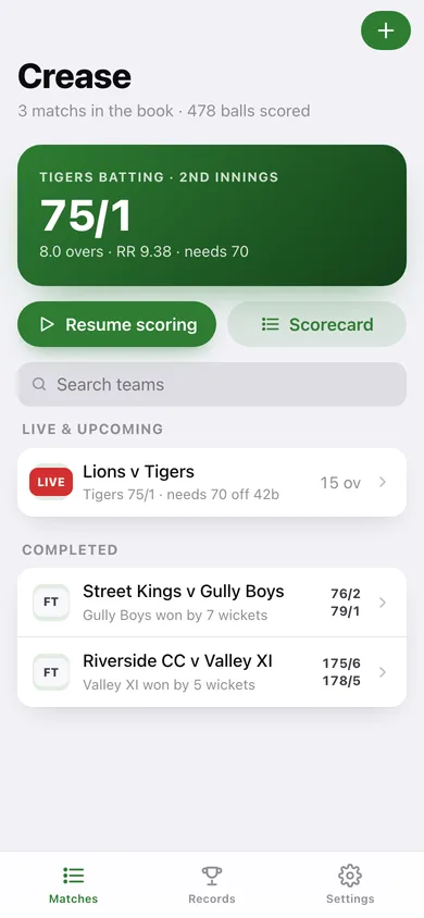 Crease web app — screen 1