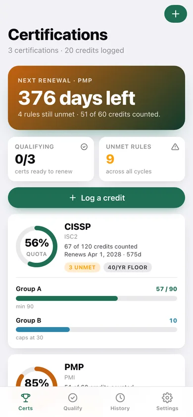 CreditKeep web app — screen 1