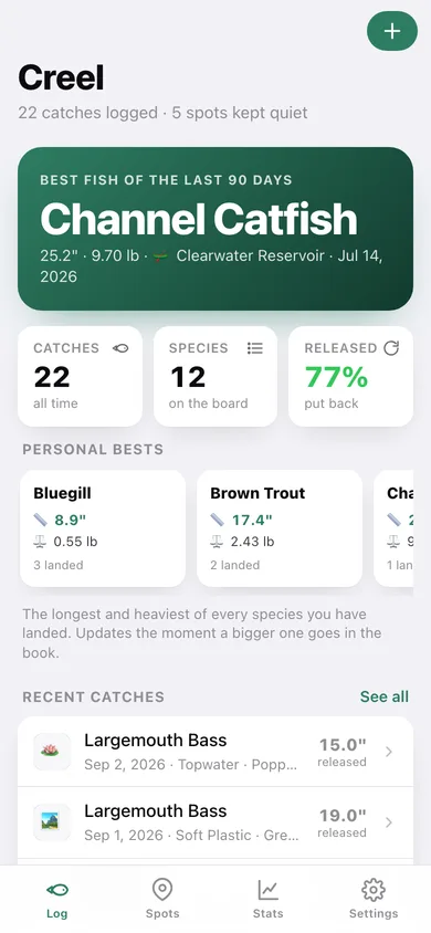 Creel web app — screen 1
