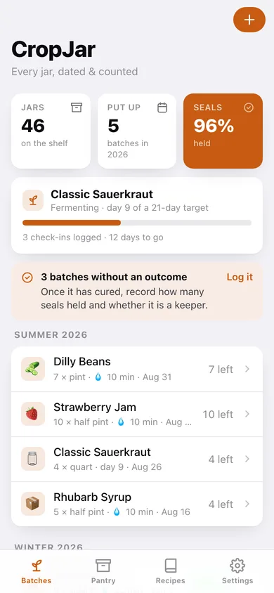 CropJar web app — screen 1