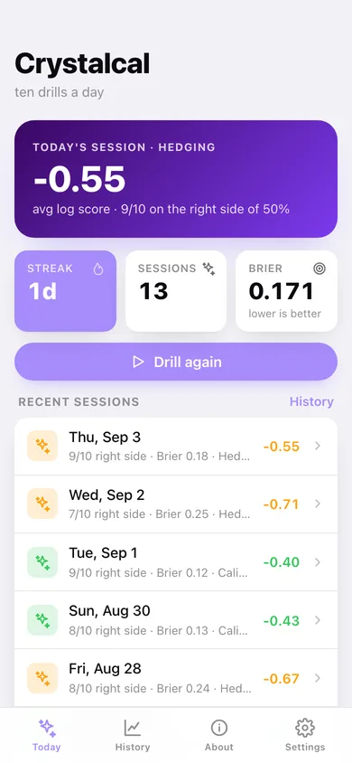 Crystalcal web app — screen 1