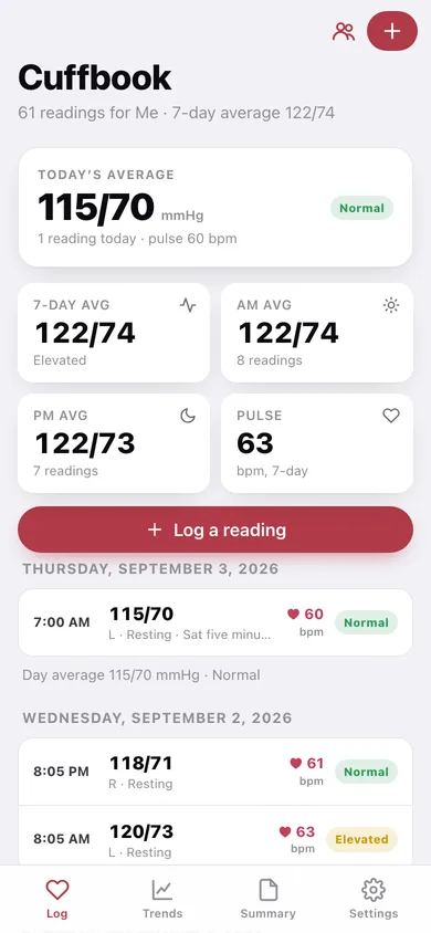 Cuffbook web app — screen 1