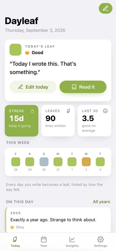 Dayleaf web app — screen 1