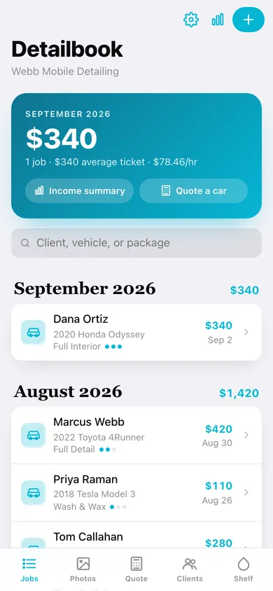 Detailbook web app — screen 1
