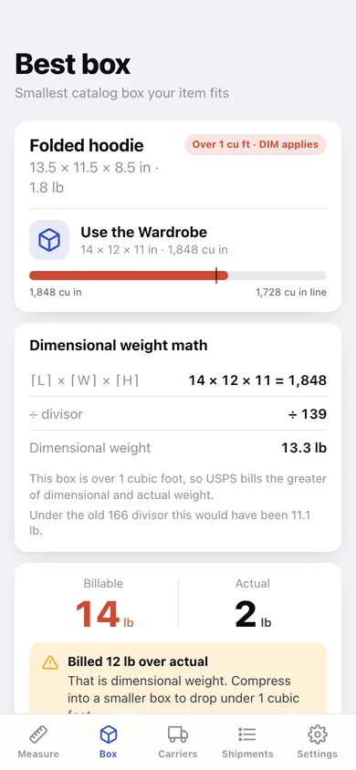 DimShave: Ship Smaller web app — screen 2