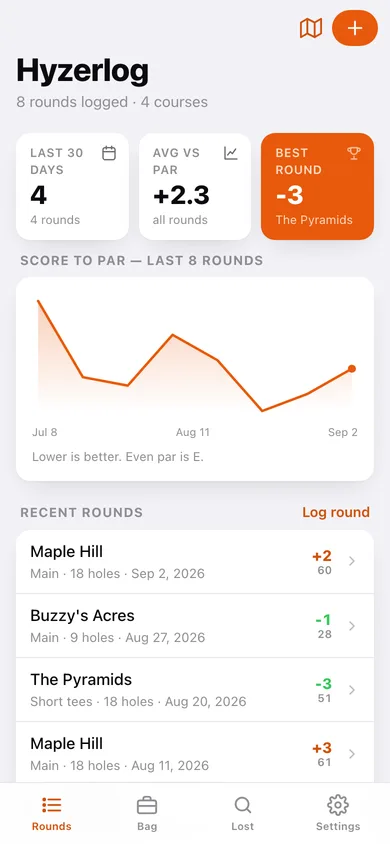 Hyzerlog web app — screen 1